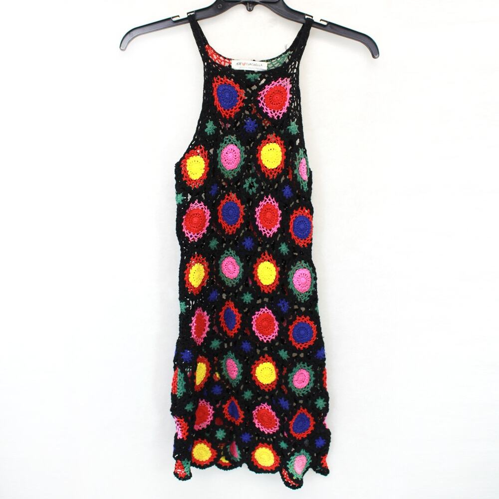 H&M Coachella Official Collection Open Crochet Knitted Mini Dress Strap Small